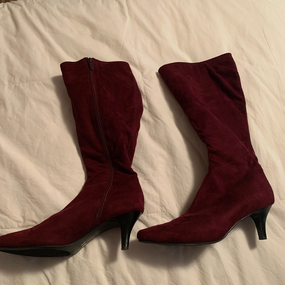 Burgundy tall faux suede tall boots